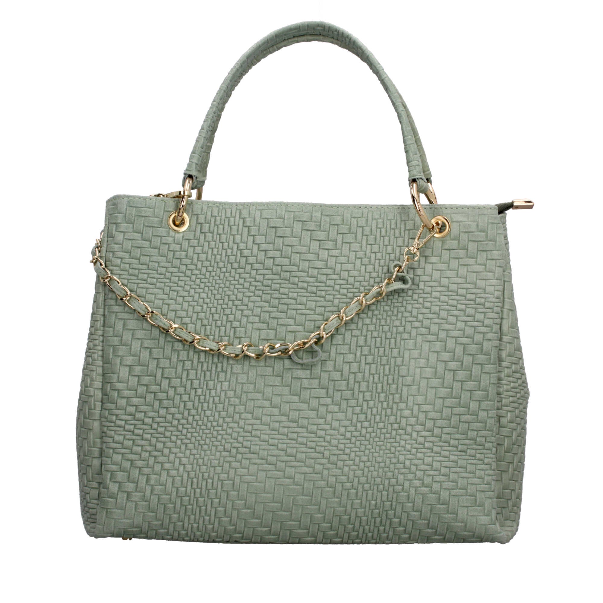 Borsa Made in Italy in vera pelle intrecciata con manico rigido