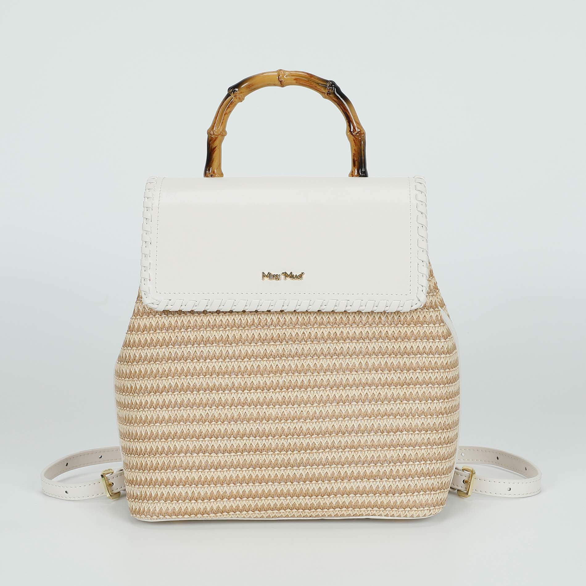 Mimi Mua zaino in paglia con manico bamboo Bianco TU | Giò Fashion