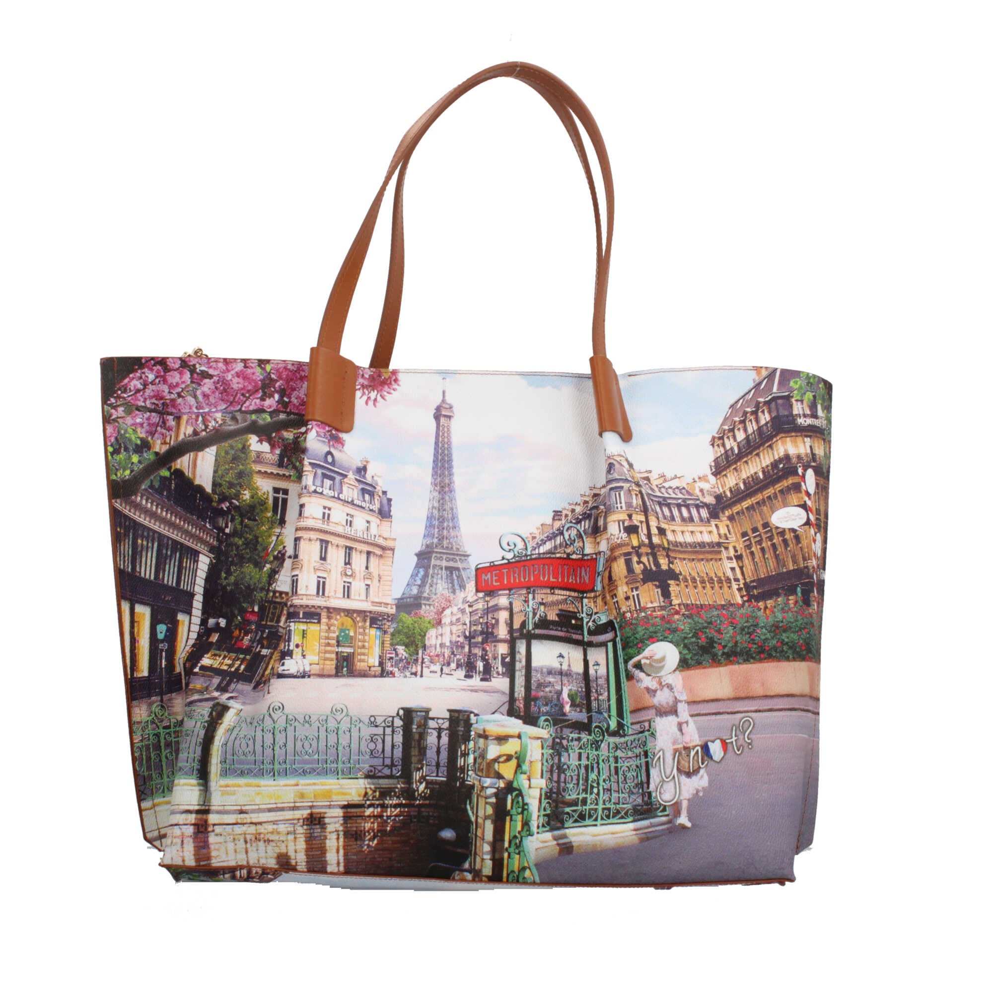 Shopping bag YNot capiente con stampa artistica e doppio manico