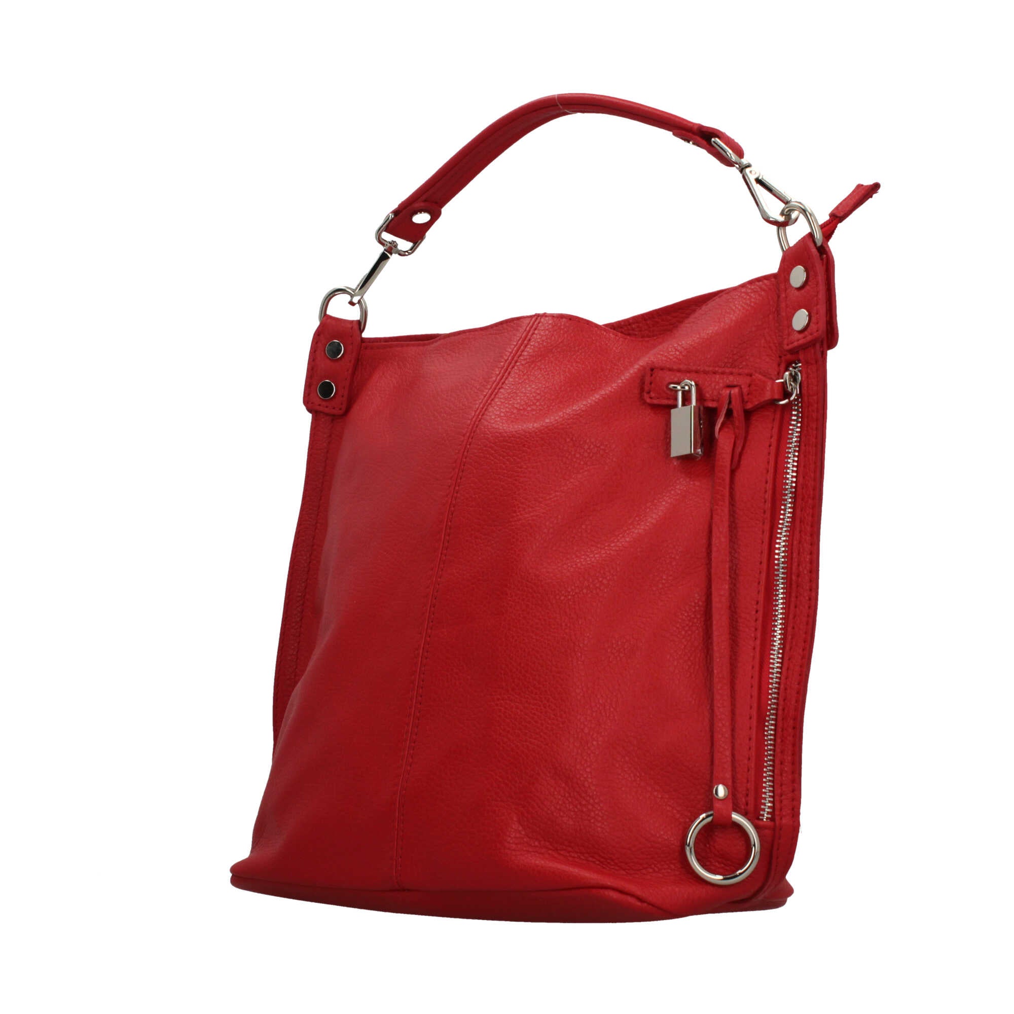 Borsa a mano in pelle martellata Made in Italy con zip laterale