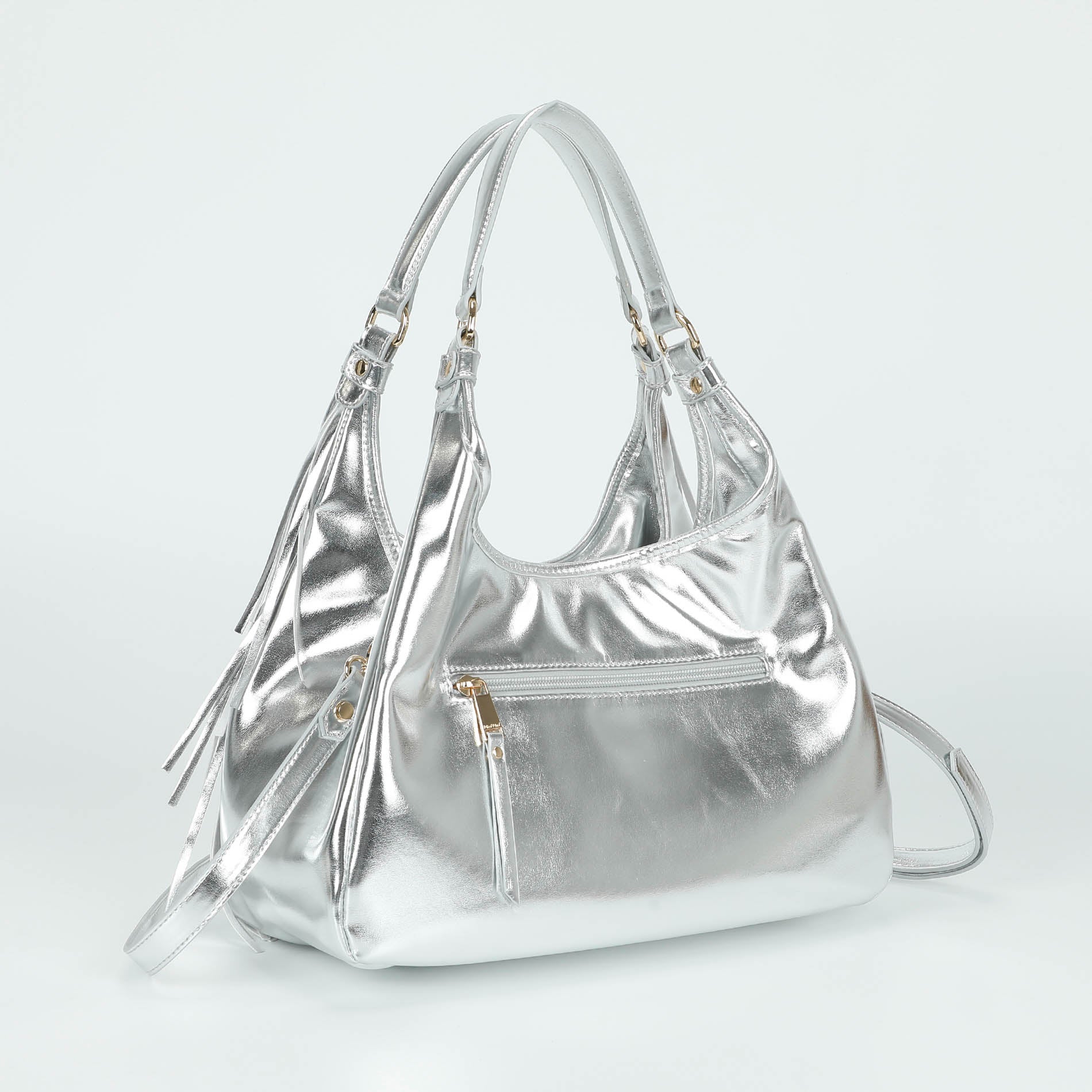 Mimi Mua borsa a sacca con frange e tracolla regolabile Argento Taglia Unica | Giò Fashion