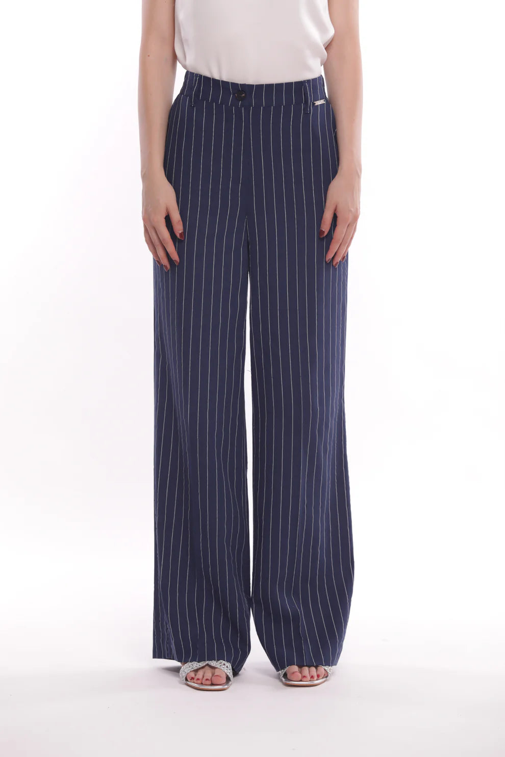 Pantaloni donna a palazzo con fantasia rigata