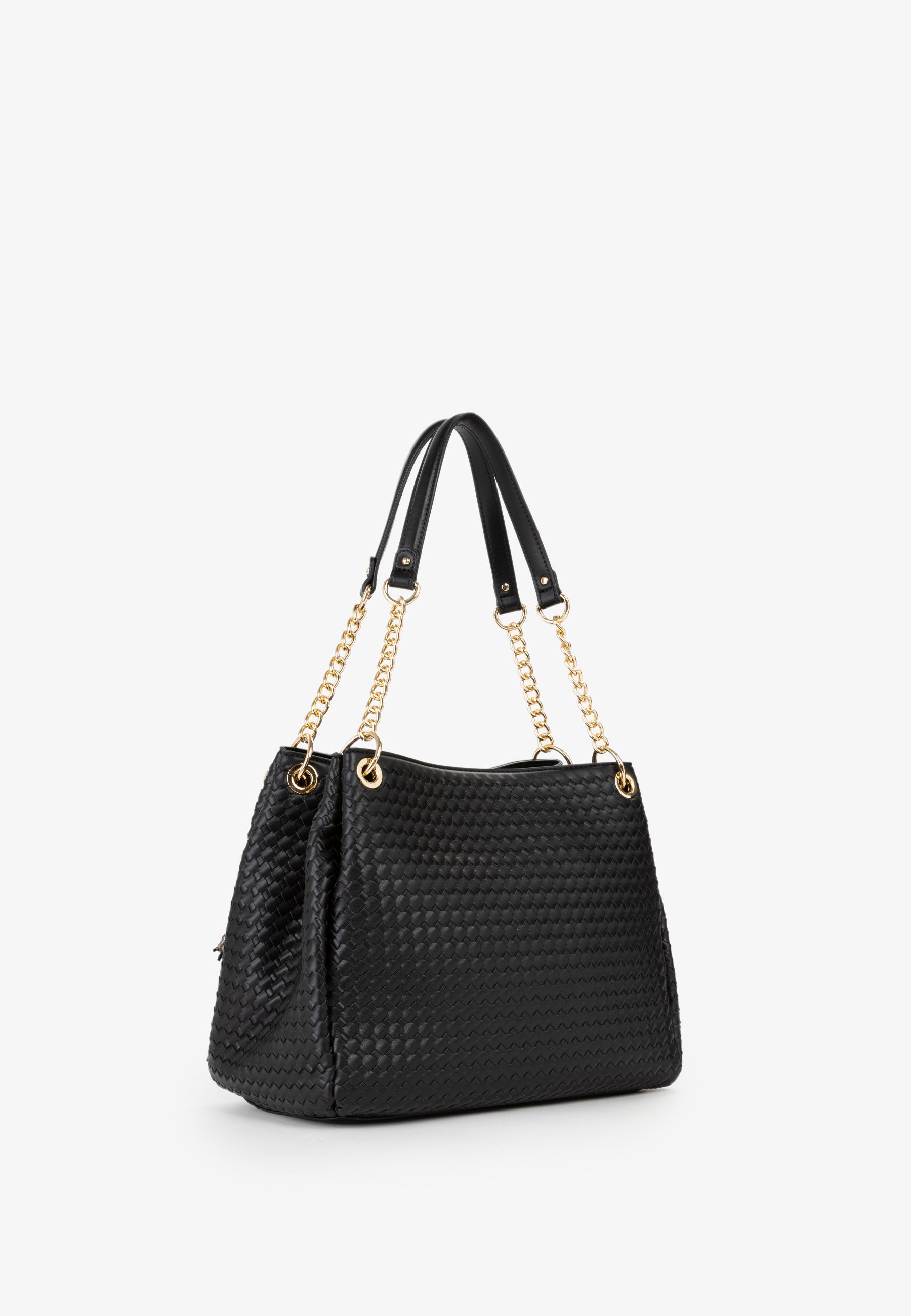 Borsa a spalla donna Mario Valentino intreccio elegante con catena e tracolla regolabile Nero TU | Giò Fashion