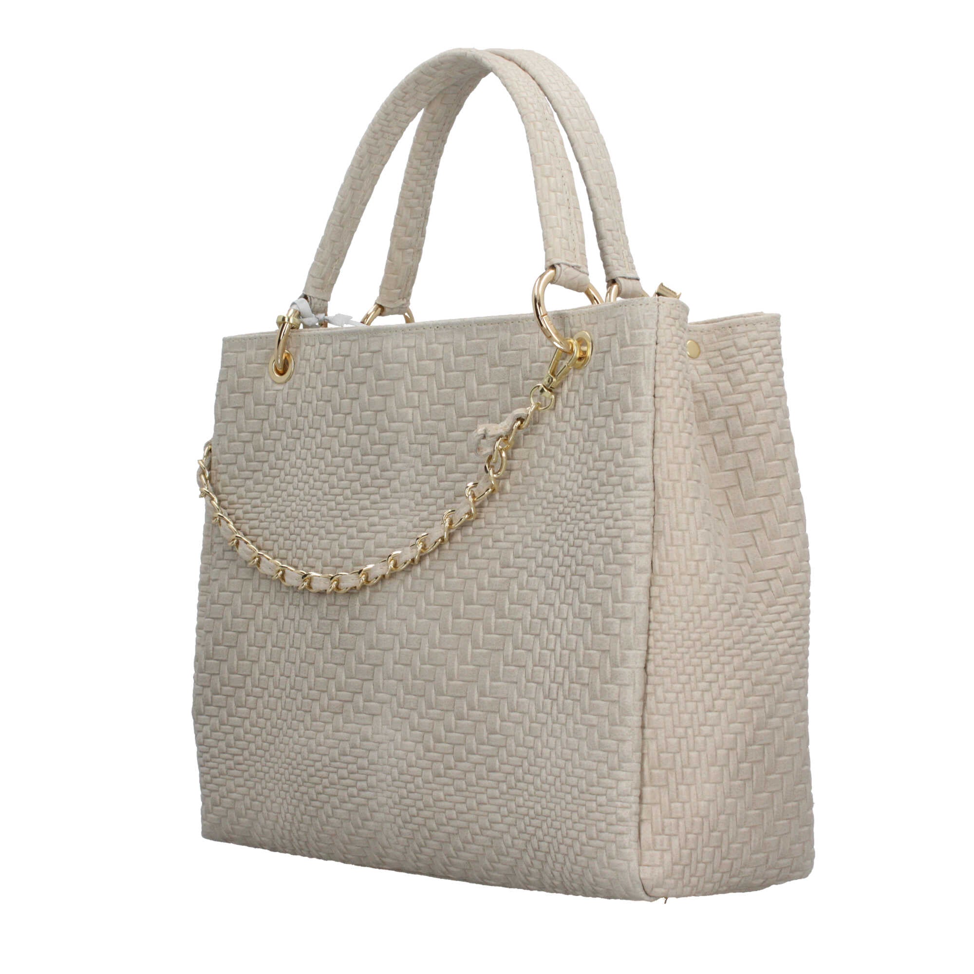 Borsa Made in Italy in vera pelle intrecciata con manico rigido