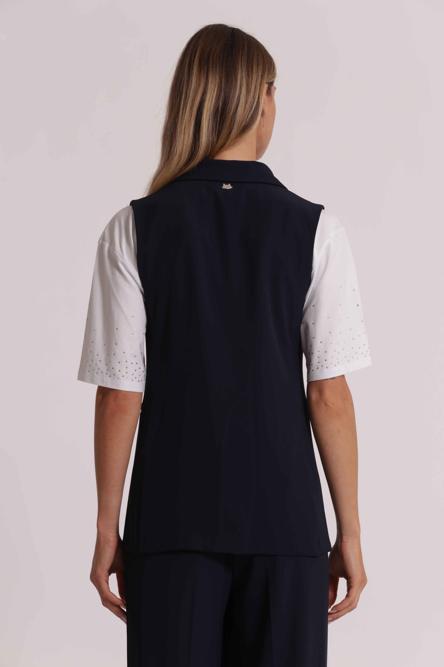 Gilet donna Mimi Mua elegante con rever e chiusura frontale dal taglio sartoriale Blu S | Giò Fashion