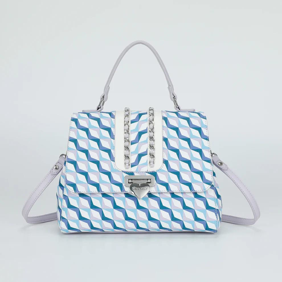 Borsa a mano Mimi Mua con fantasia geometrica e dettaglio catena Blu TU | Giò Fashion