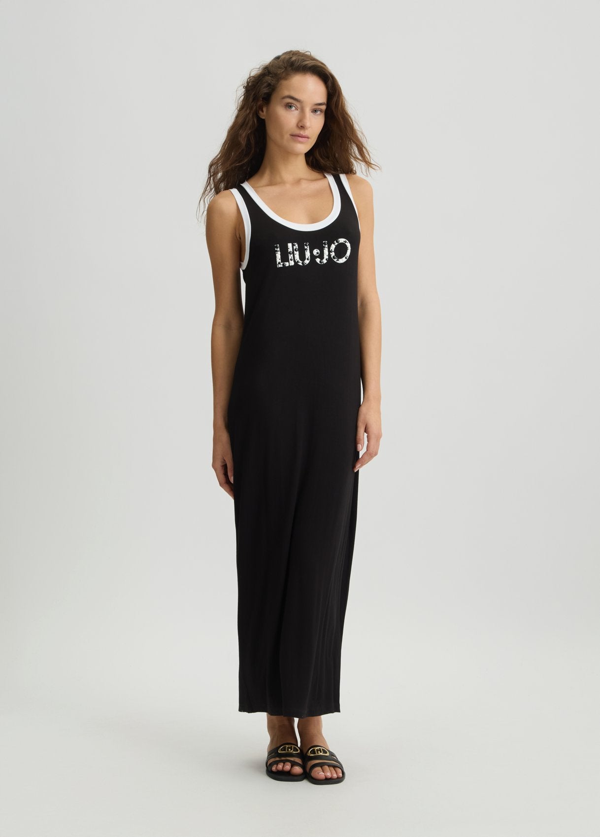 Liu Jo Abito Lungo in Jersey con Logo e Spacco Nero S | Giò Fashion