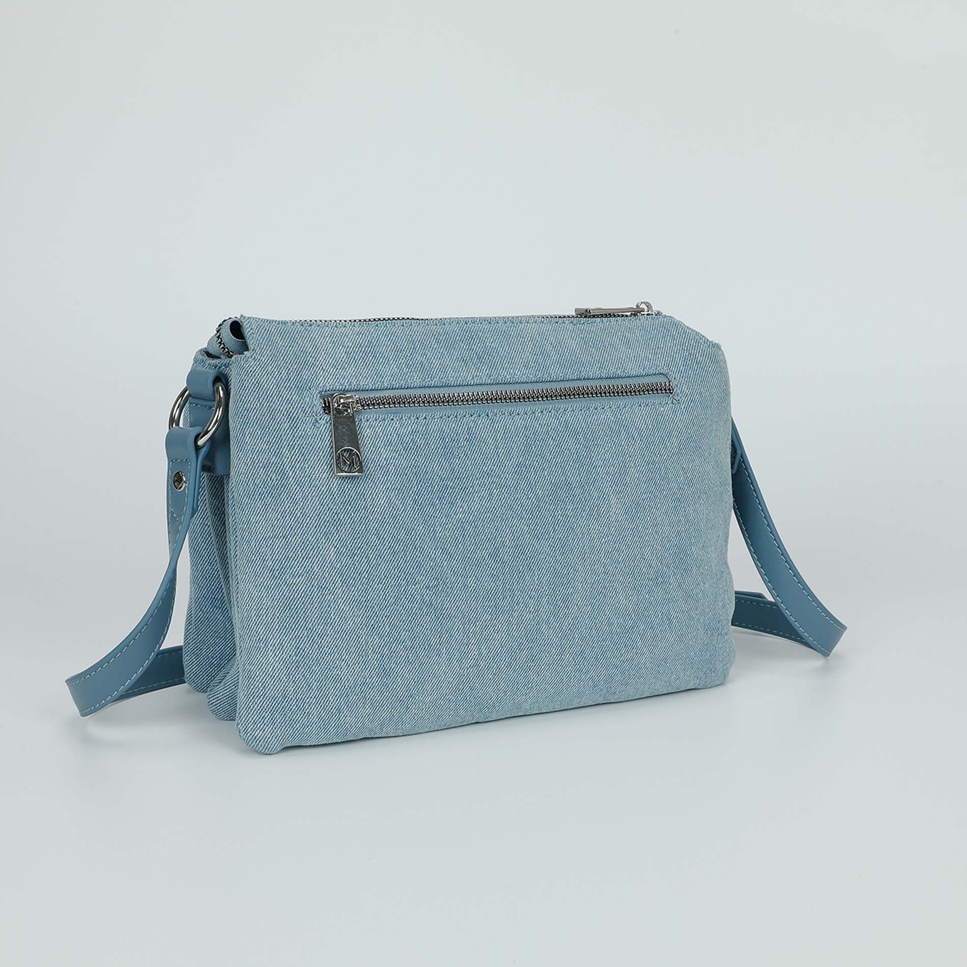 Mimi Mua borsa a busta in jeans con strass