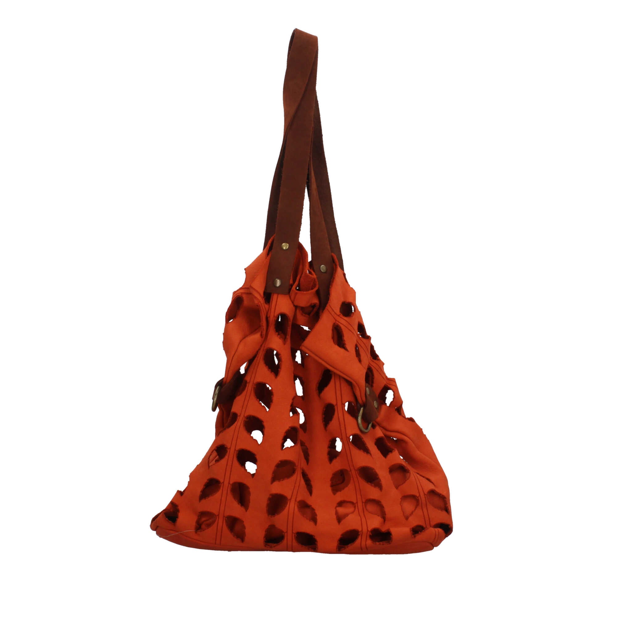 Borsa Made in Italy in vera pelle con traforatura a foglie