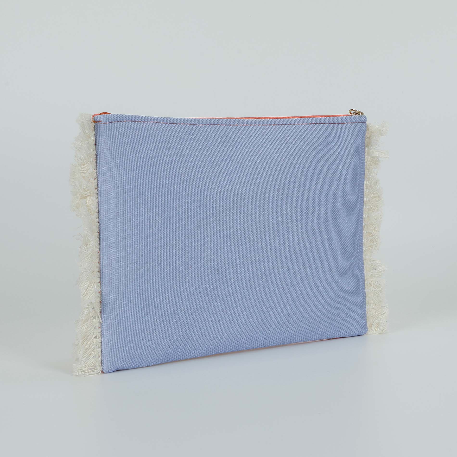 Pochette Mimi Mua con scritta decorativa e frange laterali