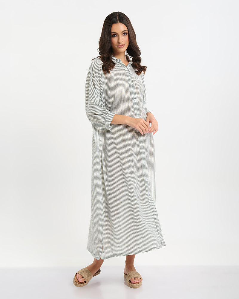 Ble Resort Collection Camicia Lunga a Righe con Ricamo sul Retro