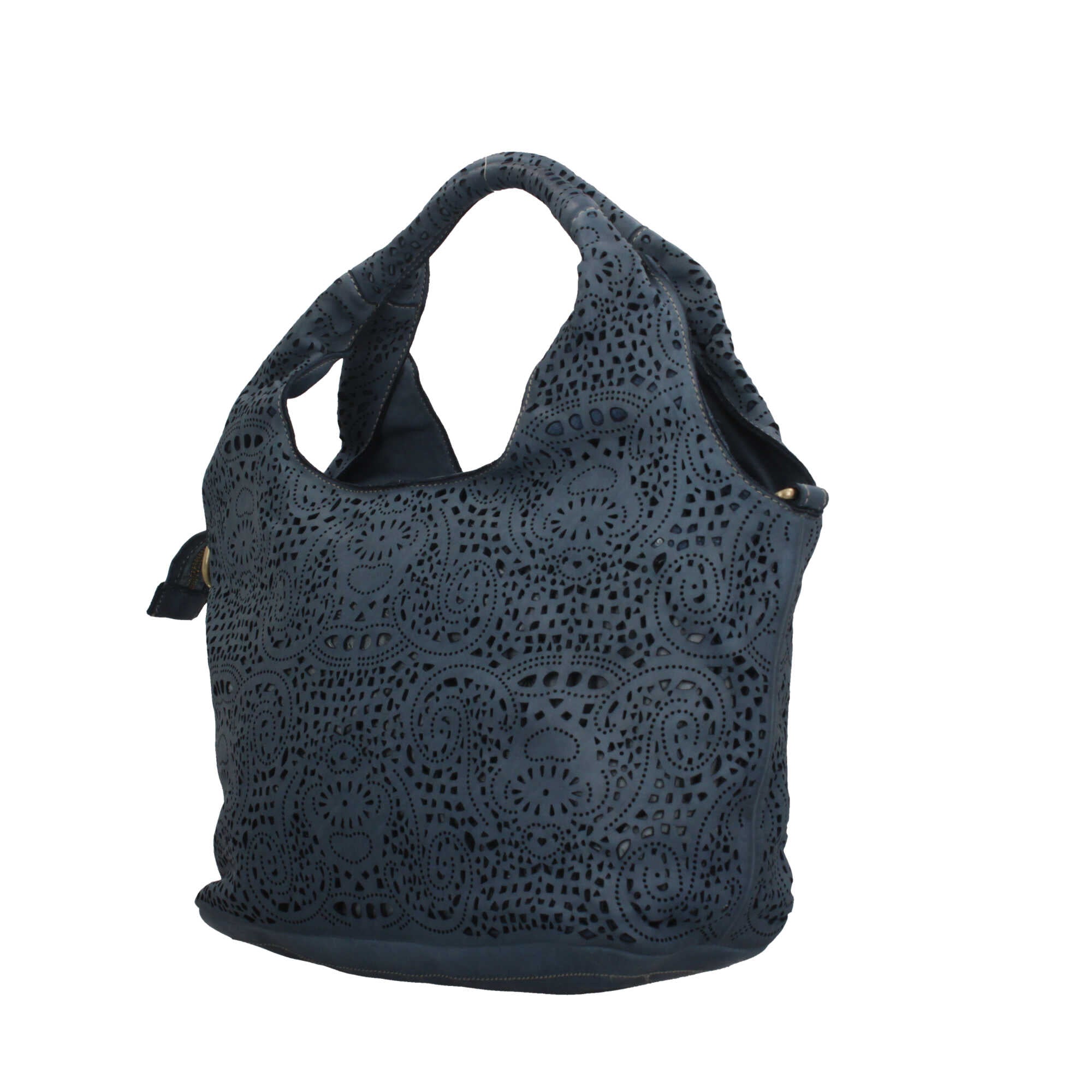 Borsa Made in Italy in vera pelle traforata con manico rigido