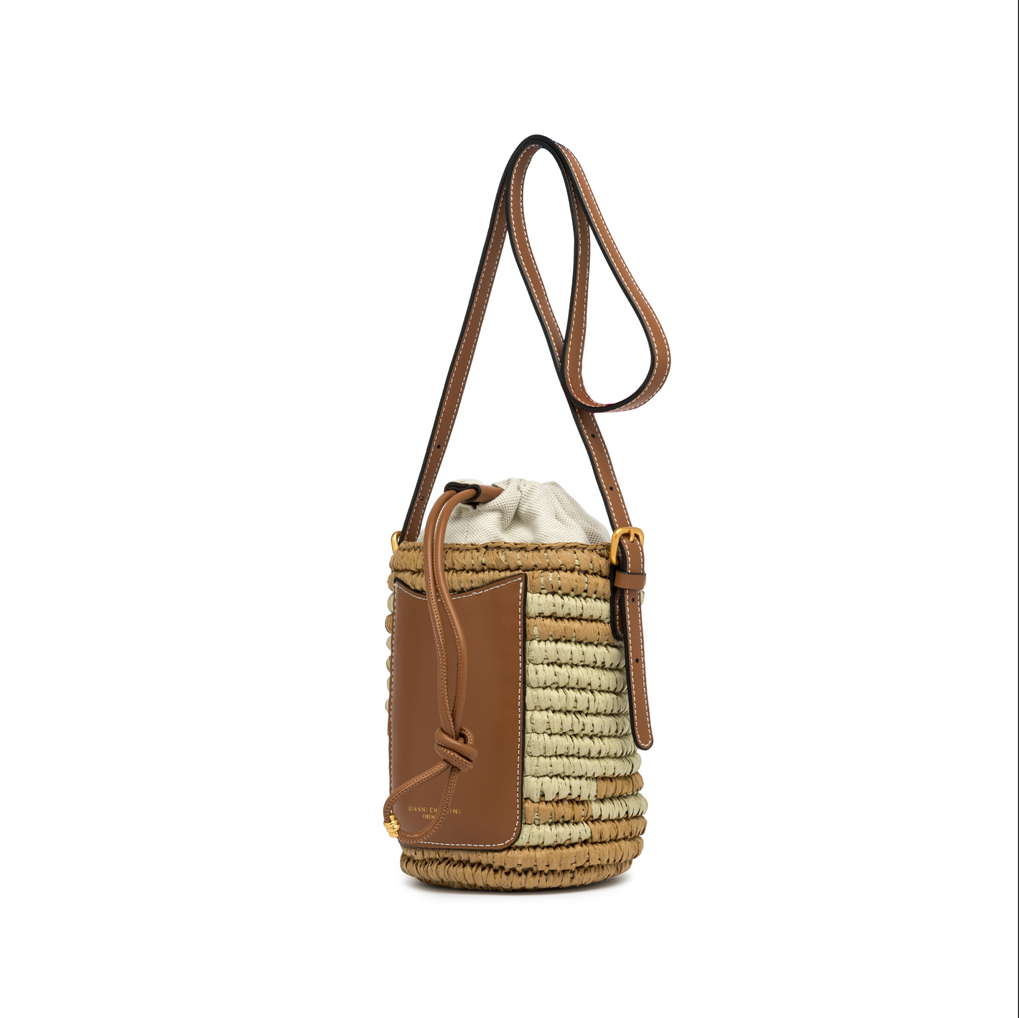 Borsa a secchiello Gianni Chiarini Mae in paglia intrecciata con tracolla Marrone TU | Giò Fashion