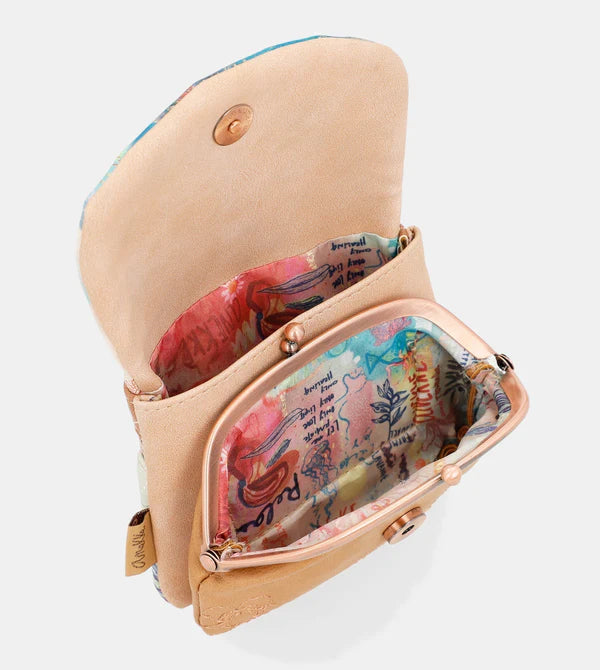 Mini pouch Anekke Relax con patta illustrata e ricami floreali