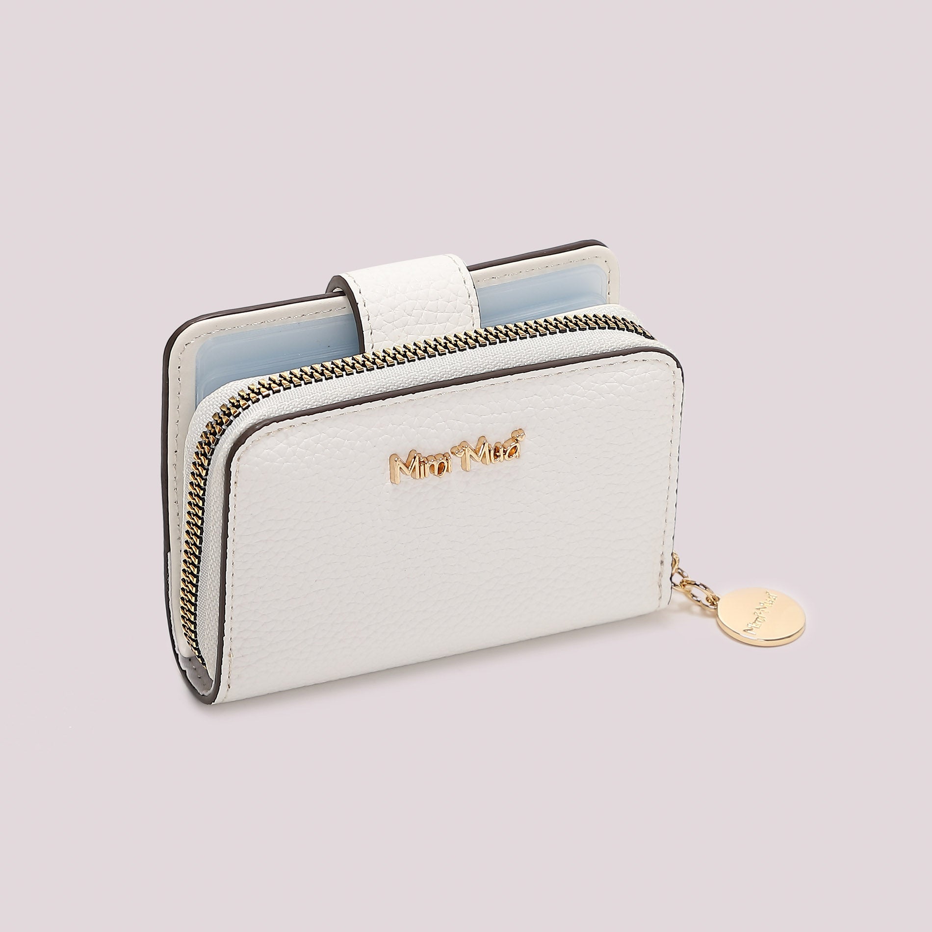 Portafoglio donna Mimi Mua compatto con zip e chiusura a bottone pratico