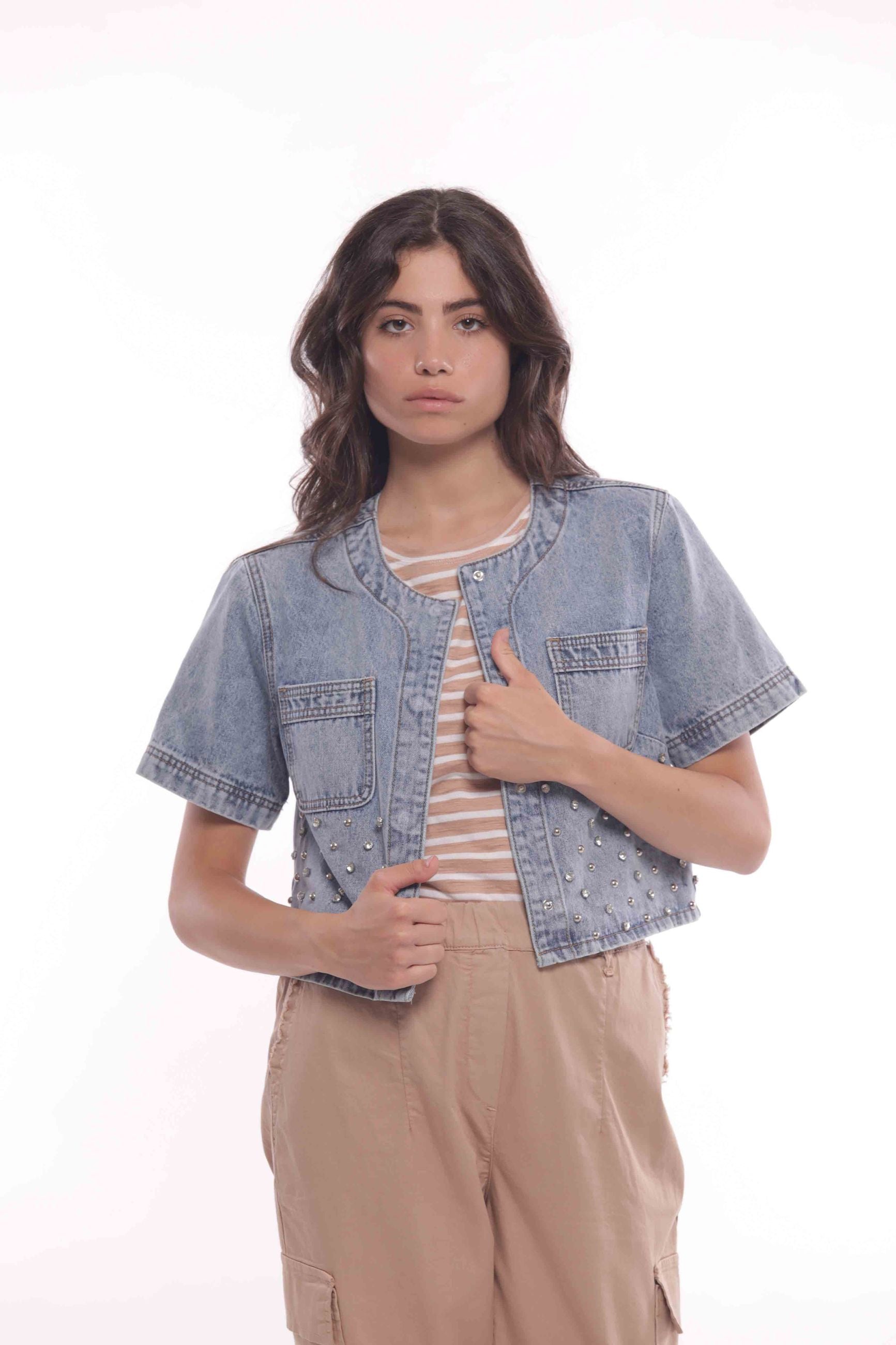 Mimi Mua Giubbotto di Jeans con Rivetti Gioiello