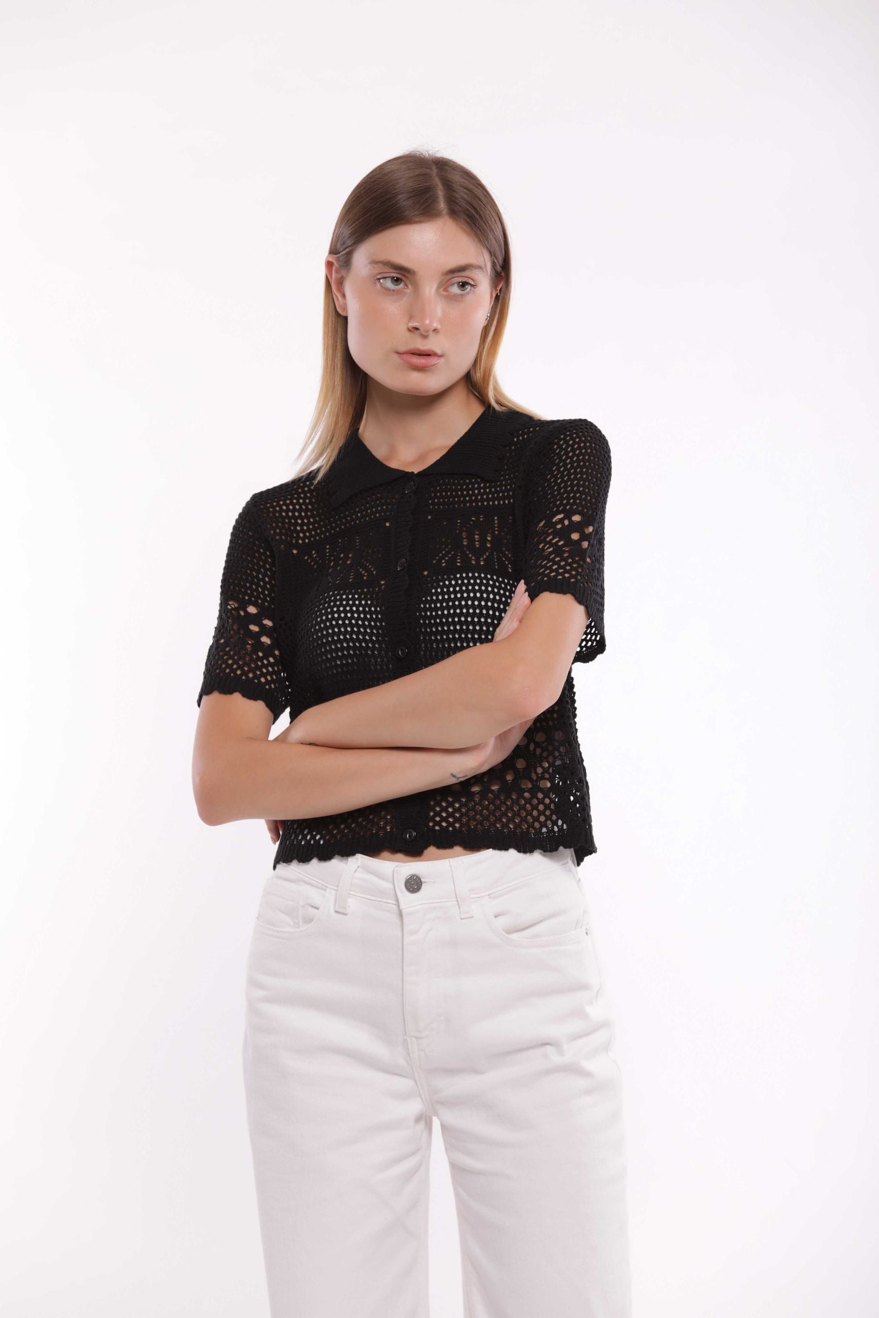 Cardigan Corto in Crochet con Maniche Corte Mimi Mua