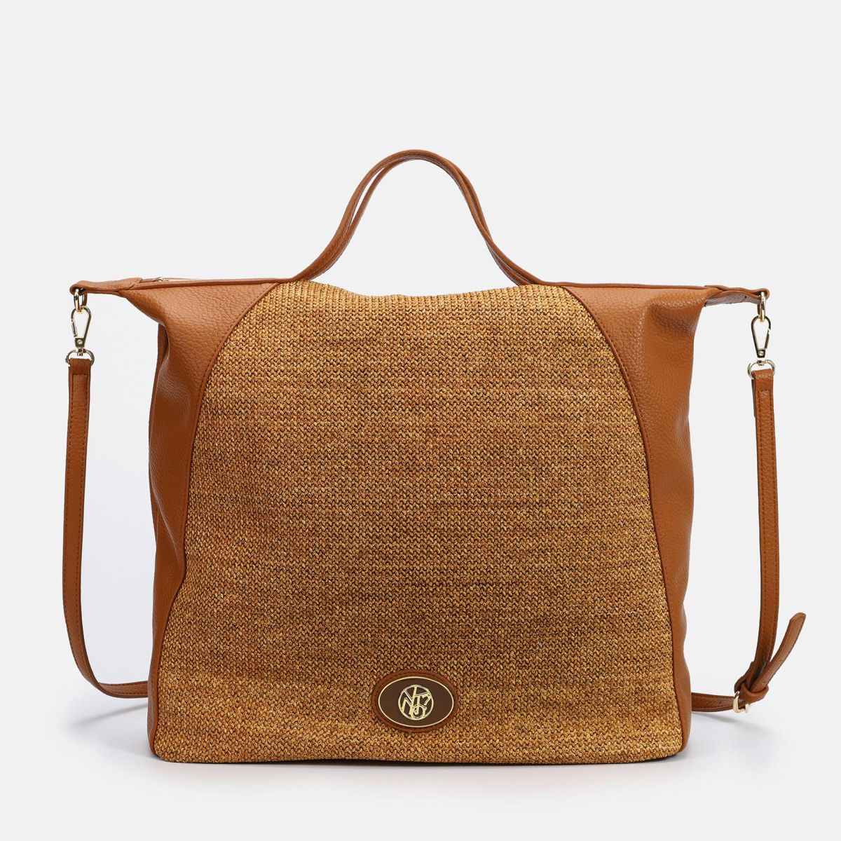 Borsa donna YNot maxi in rafia con doppi manici e tracolla