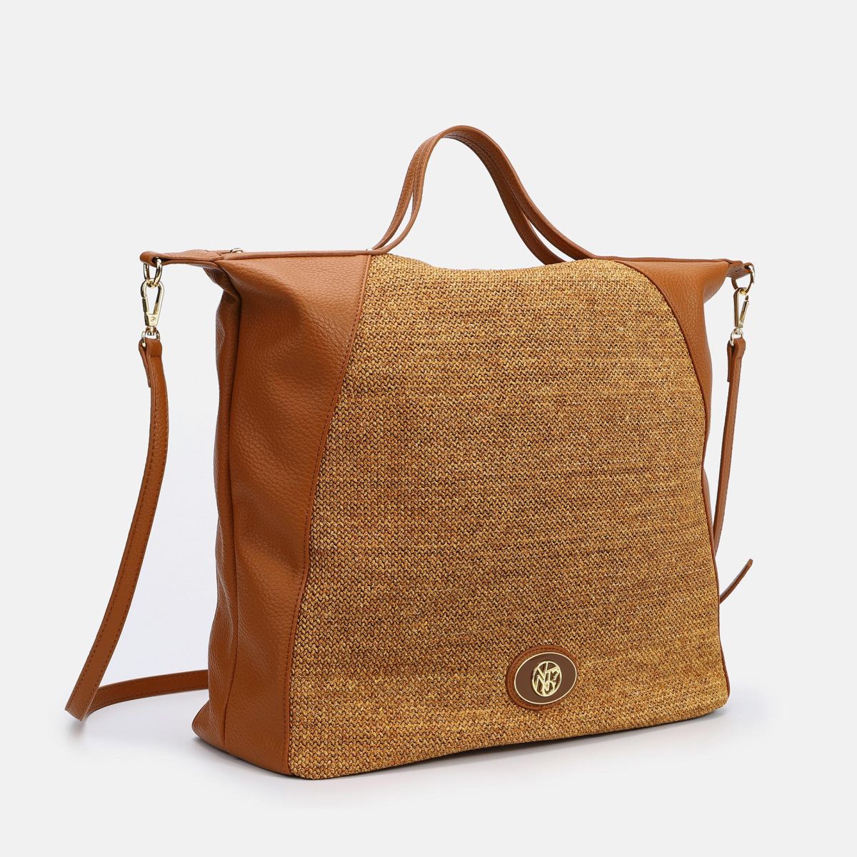 Borsa donna YNot maxi in rafia con doppi manici e tracolla