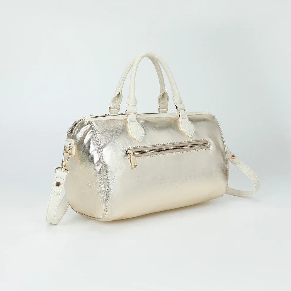 Borsa MIMI MUA a mano con finitura metallizzata e tasca frontale