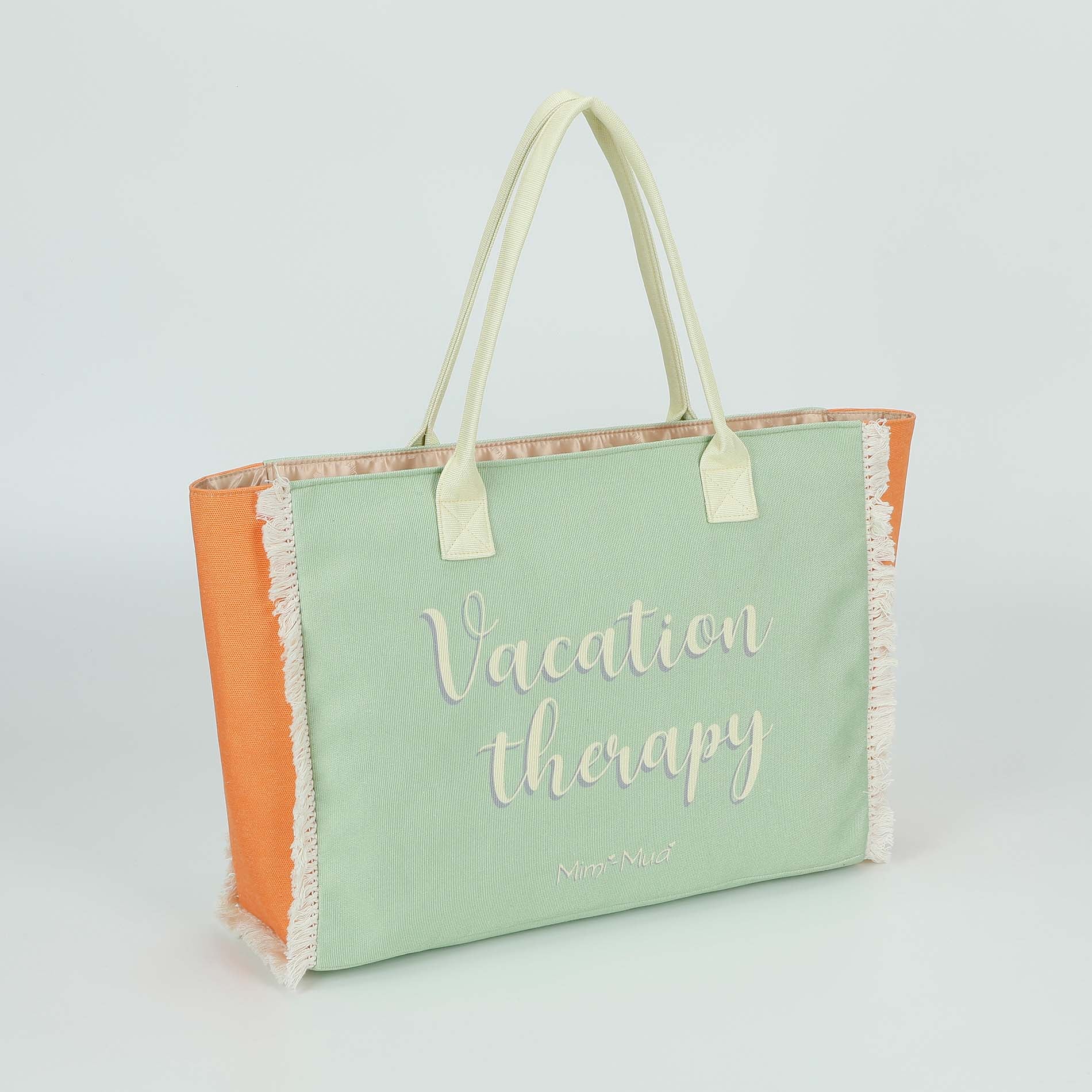 Mimi Mua borsa shopper in tessuto con frange e scritta
