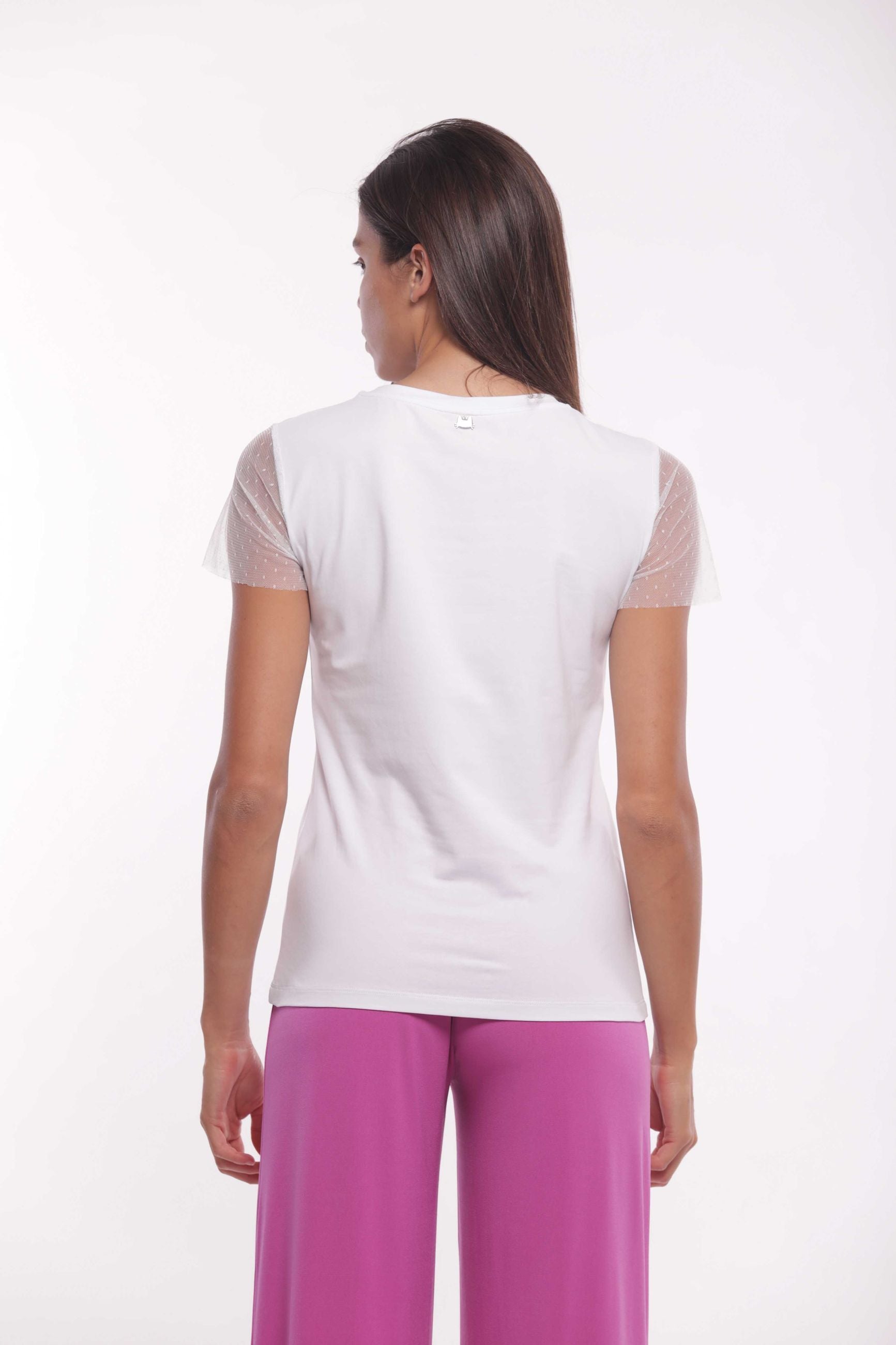 Minimua T-shirt Feeling Lucky con Maniche in Tulle