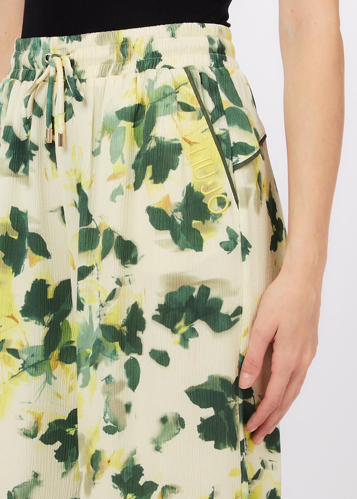 Pantaloni Liu Jo donna con stampa floreale e coulisse in vita Verde XS | Giò Fashion
