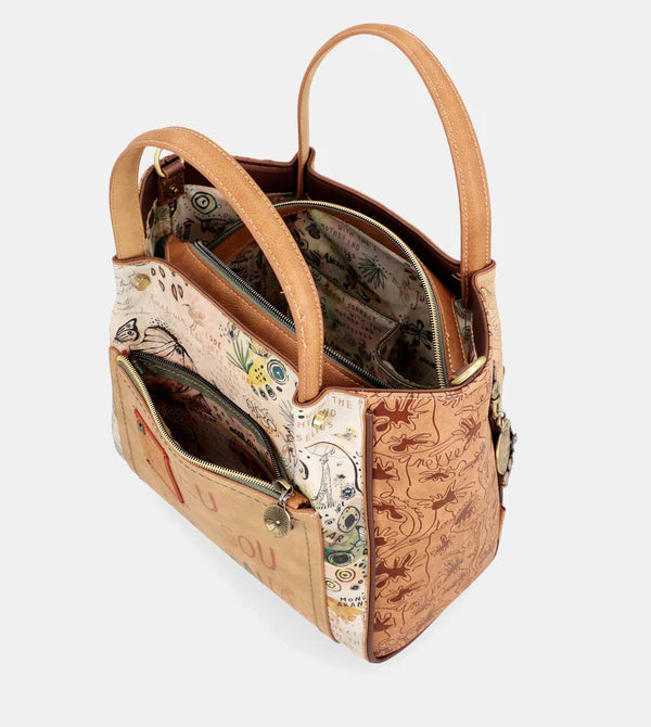 Borsa a mano Anekke con stampa artistica e dettagli naturali