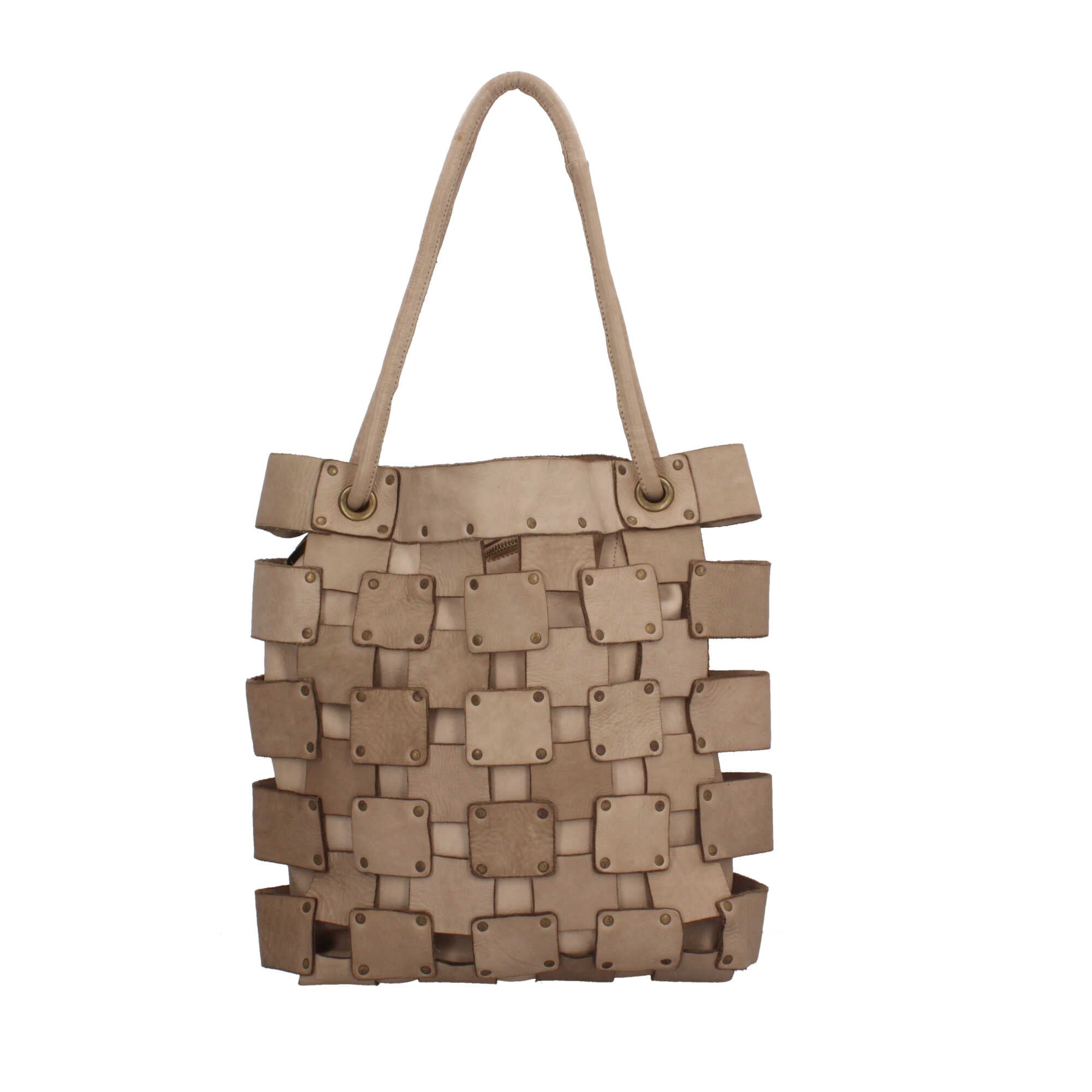 Borsa a mano intrecciata con catena oro e manici doppi