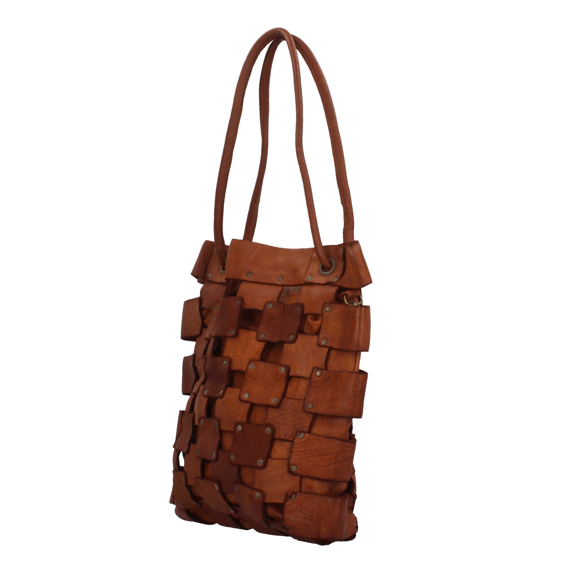 Borsa a mano intrecciata con catena oro e manici doppi