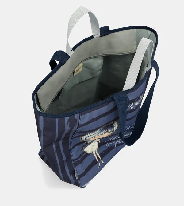 Borsa Shopper Anekke con Stampa Nautica e Doppi Manici