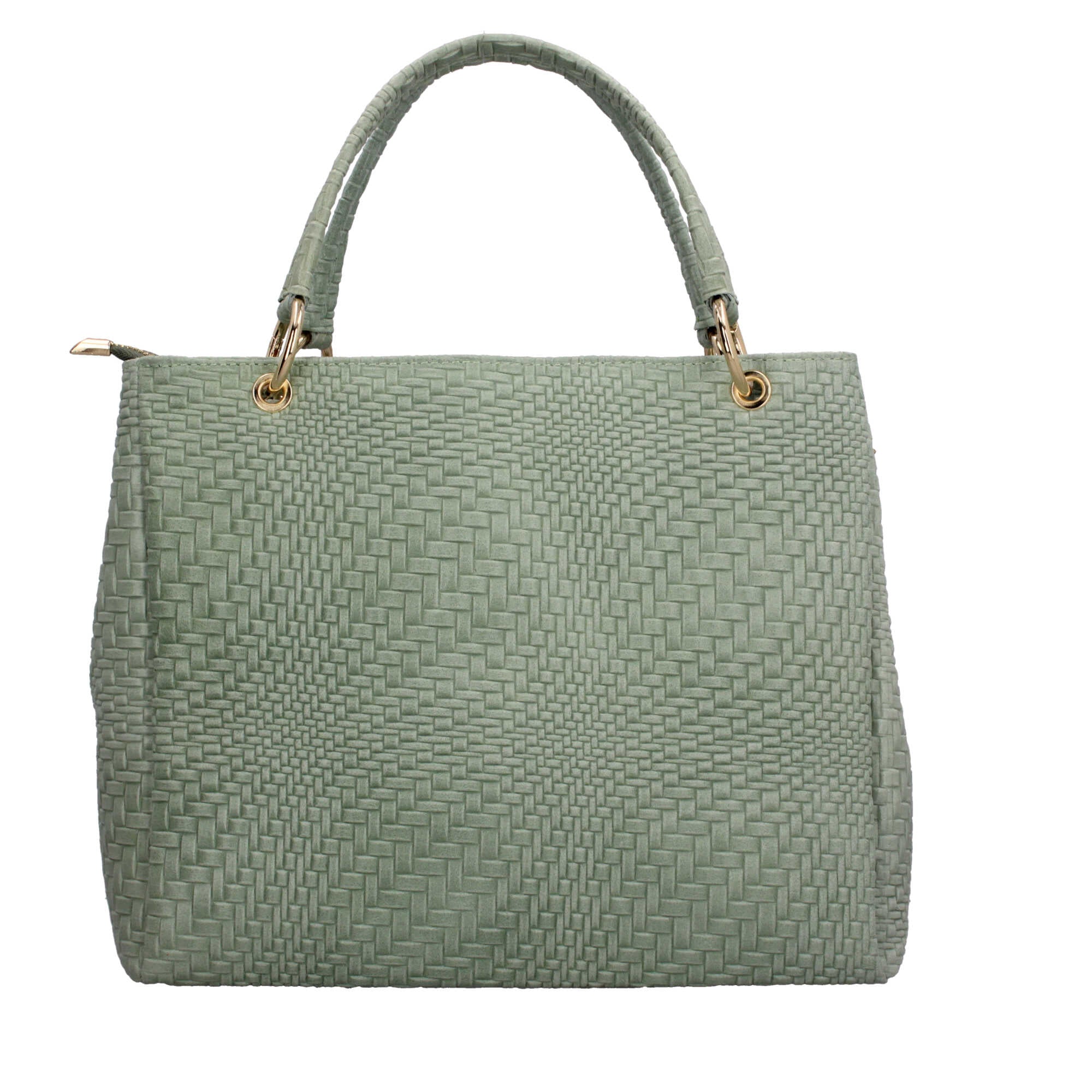 Borsa Made in Italy in vera pelle intrecciata con manico rigido