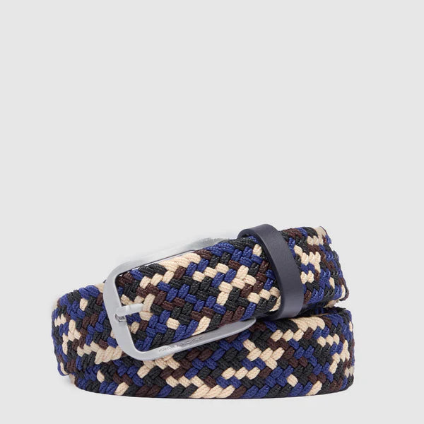 Piquadro cintura intrecciata elastica in pelle e tessuto con fibbia ad ardiglione