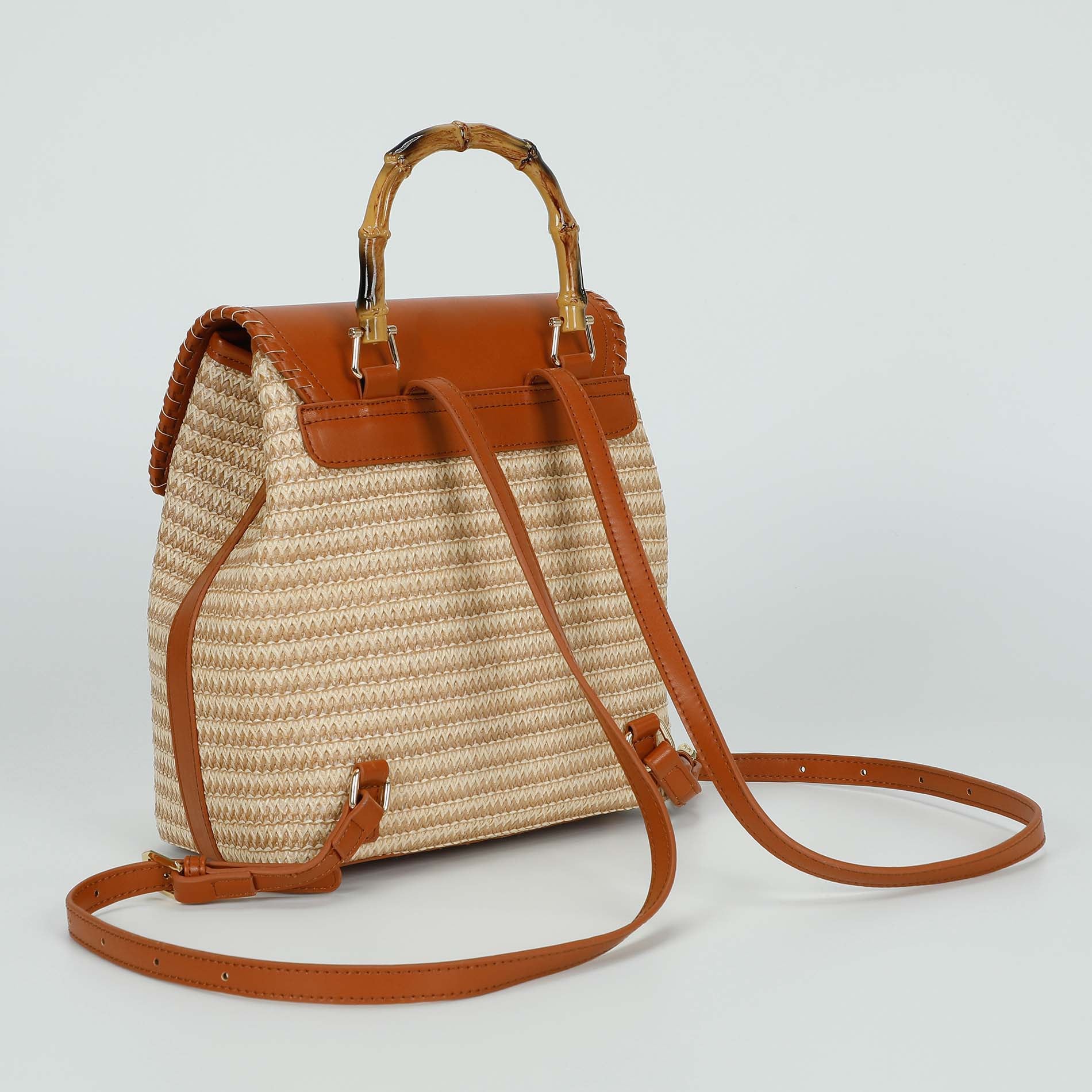 Mimi Mua zaino in paglia con manico bamboo