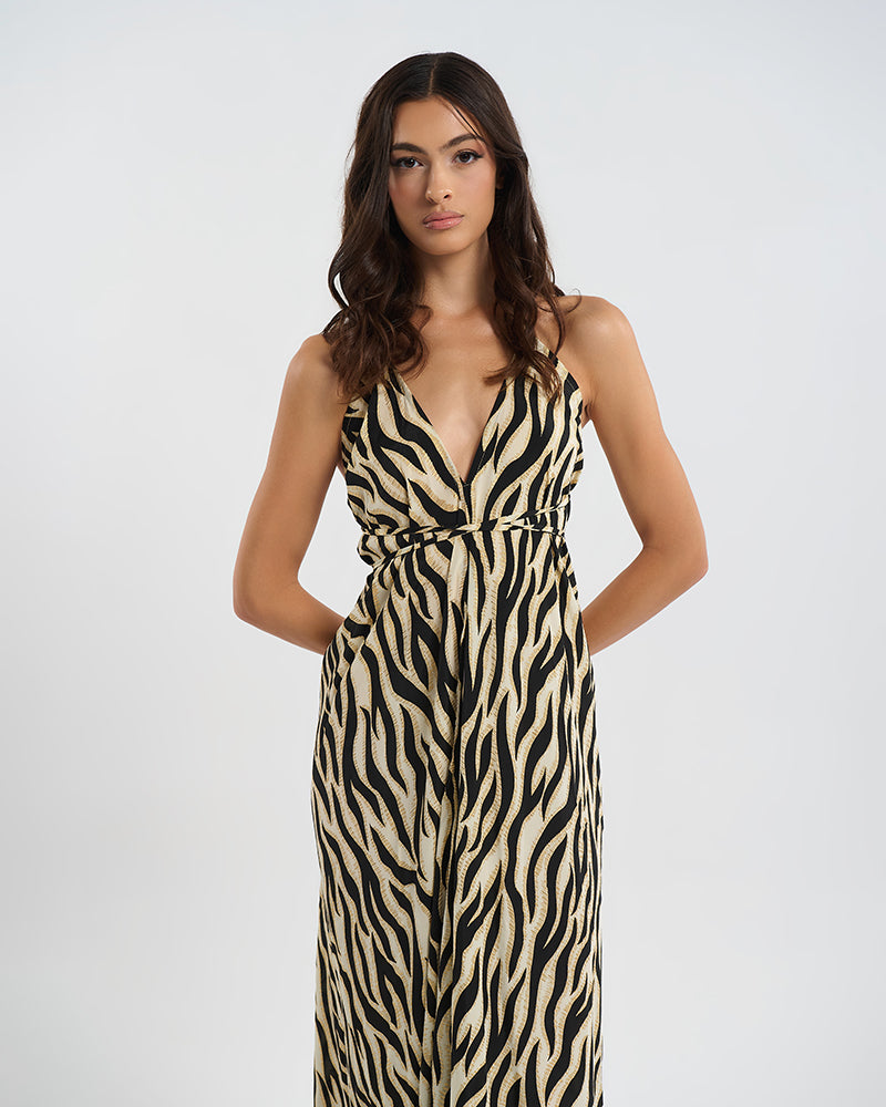 Ble Resort Collection Abito Lungo con Schiena Scoperta con Dettagli Zebrati