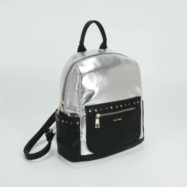 Zaino MIMI MUA con finitura metallizzata e borchie decorative