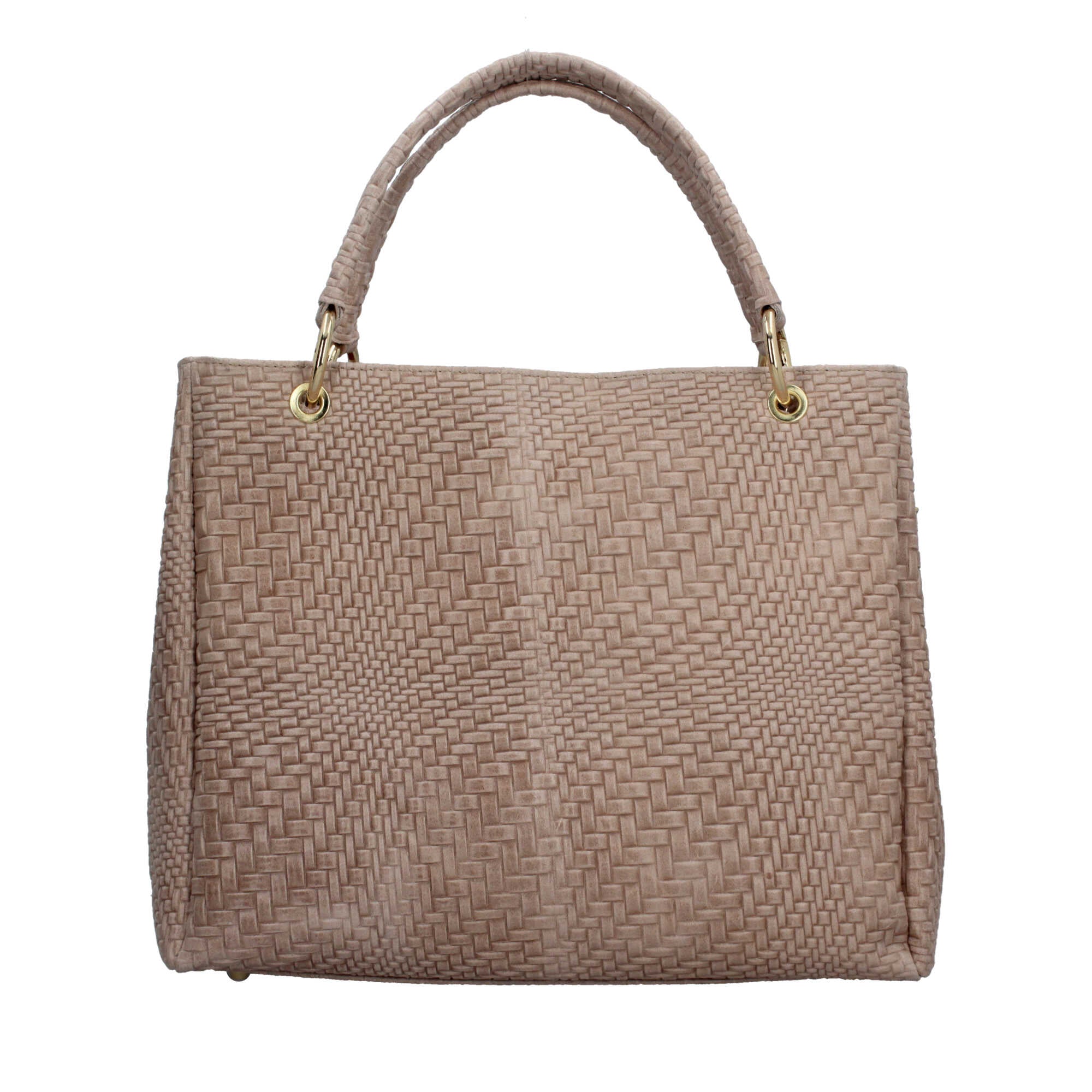 Borsa Made in Italy in vera pelle intrecciata con manico rigido