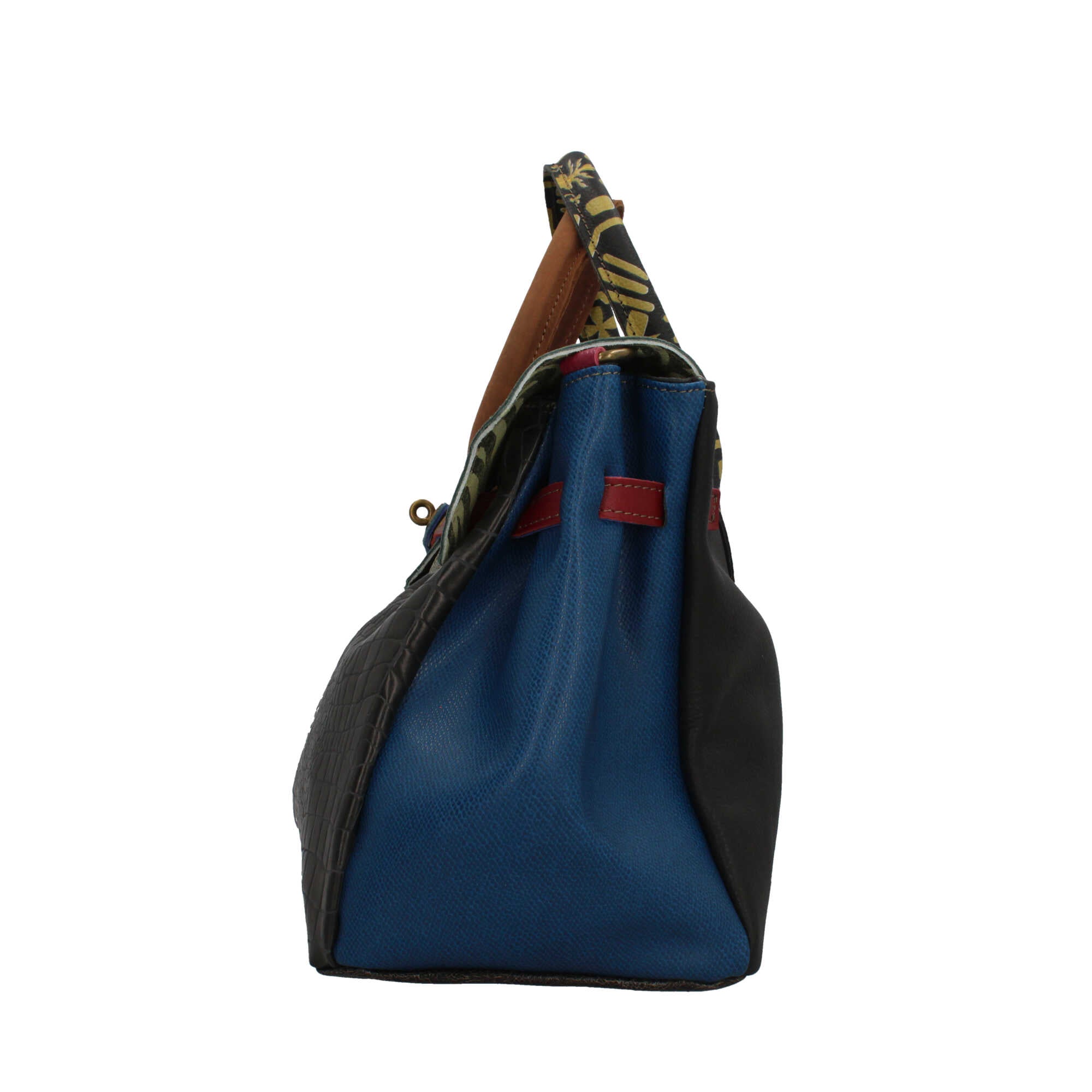 Borsa a mano Made in Italy con patta effetto metallizzato e stampa artistica