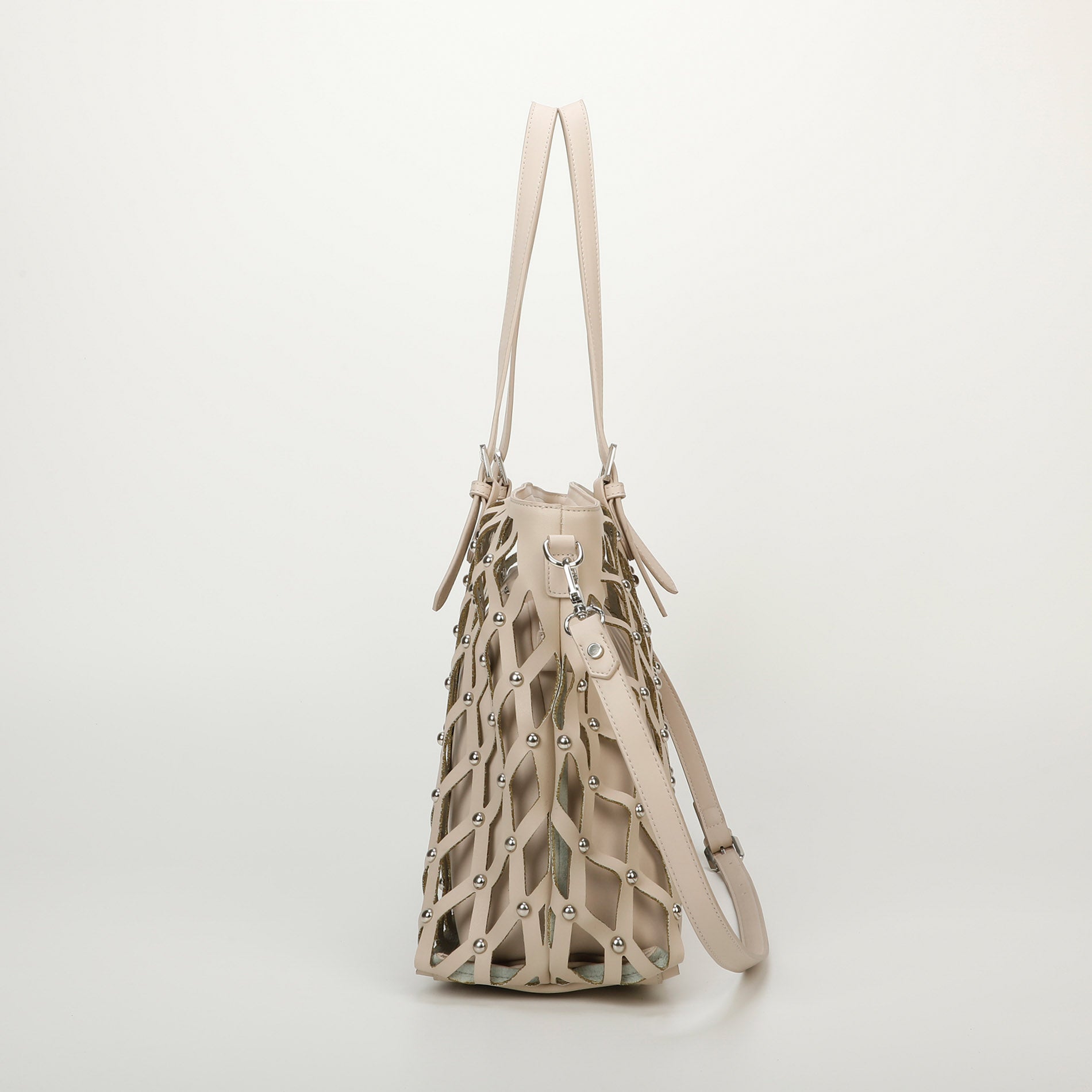 Mimi Mua borsa shopping effetto rete con borchie