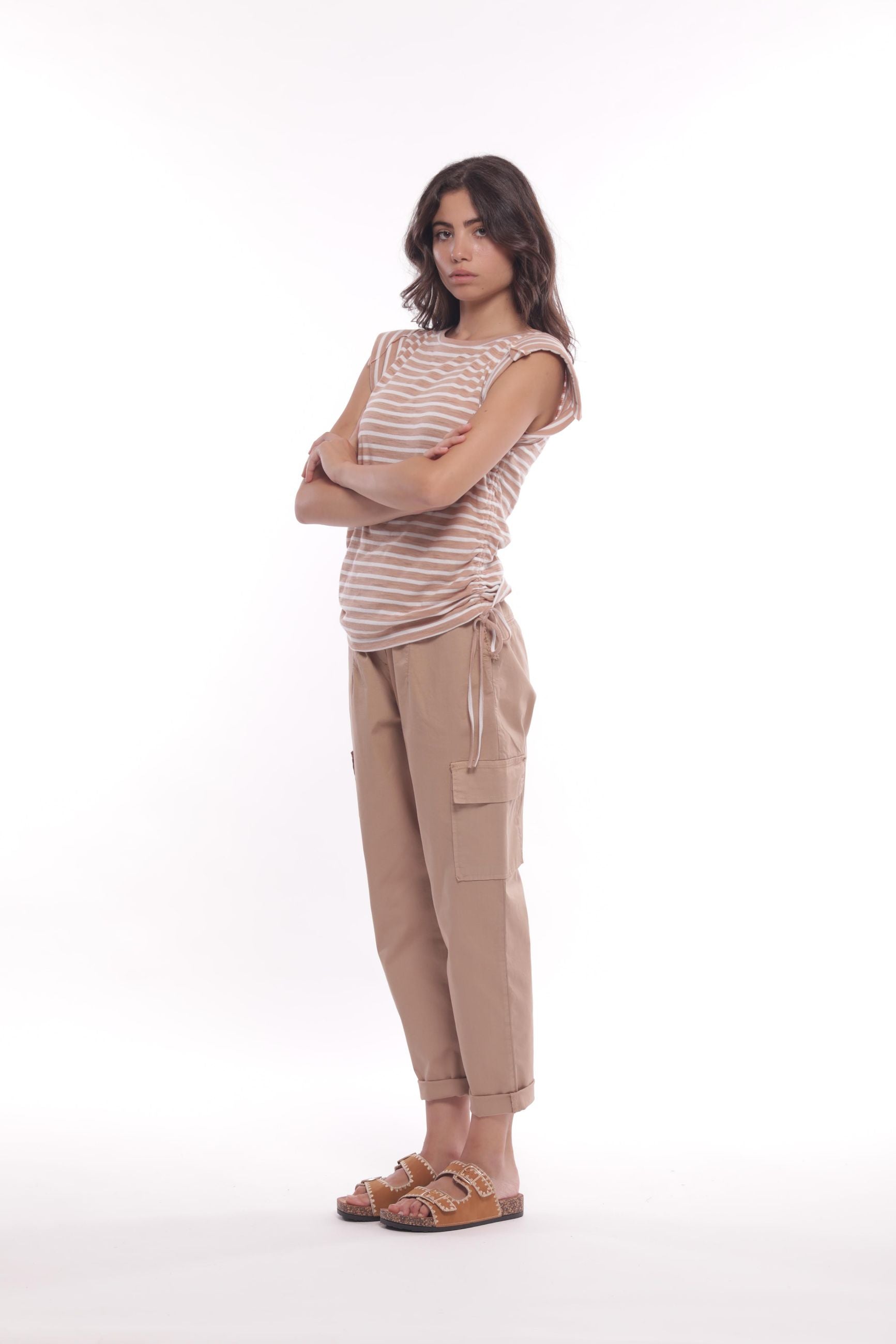 Minimua Pantalone Cargo in Gabardina di Cotone Beige S | Giò Fashion