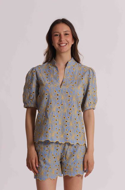 Blusa Mimi Mua Sangallo CELESTE/OCRA XS | Giò Fashion