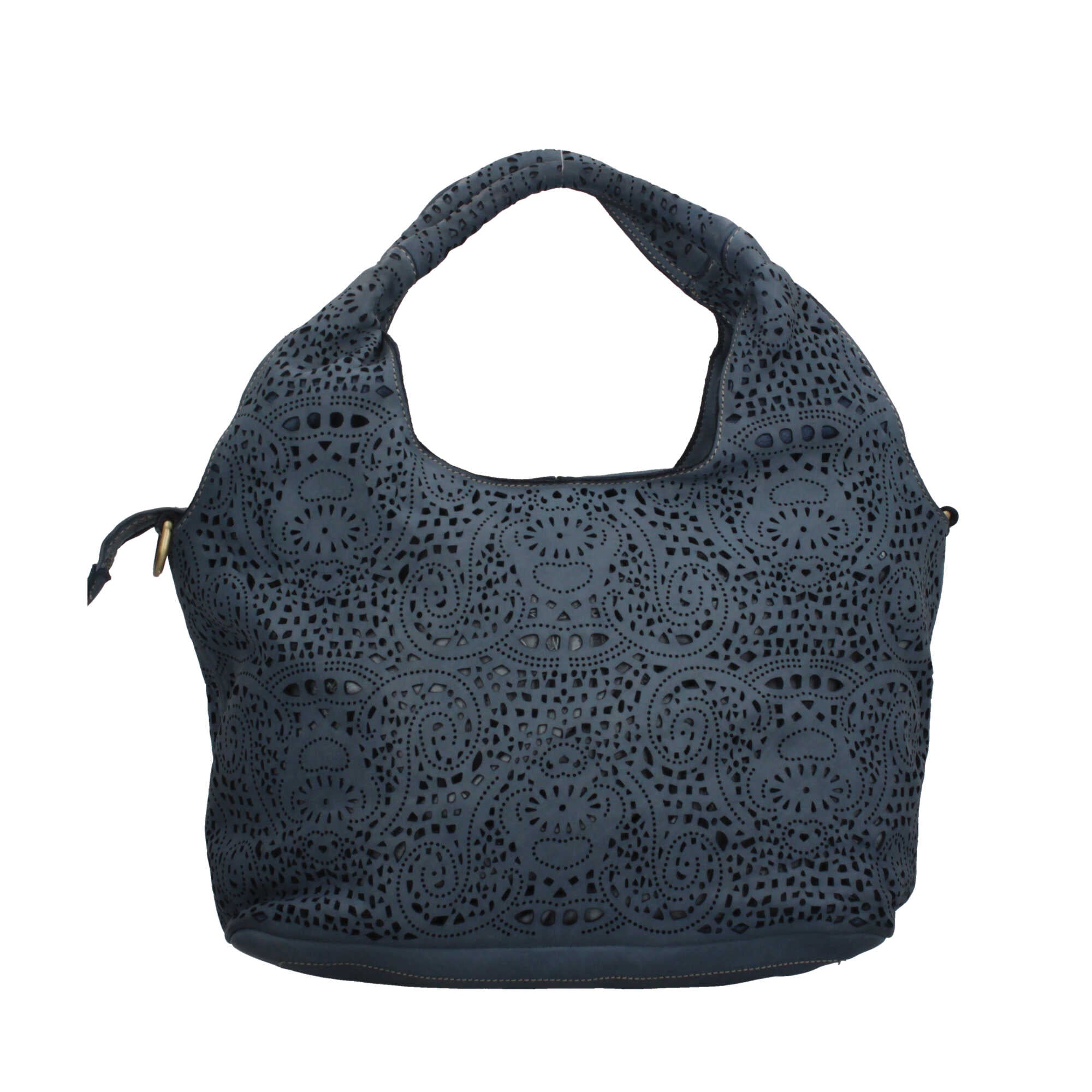 Borsa Made in Italy in vera pelle traforata con manico rigido
