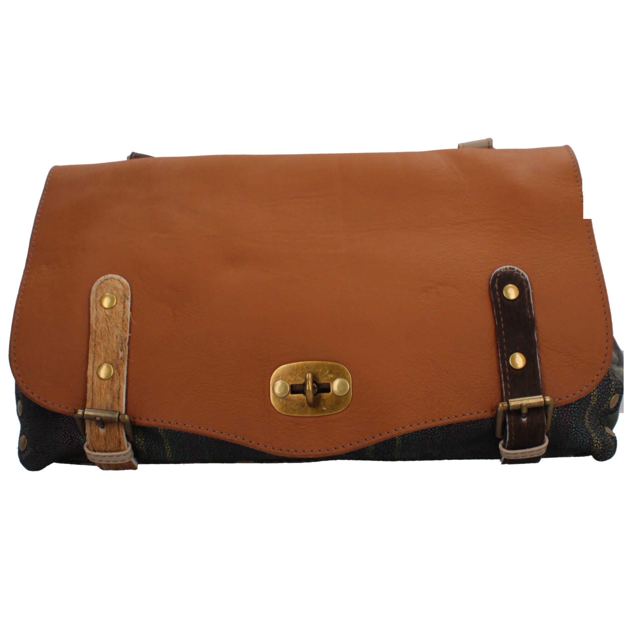 Borsa Made in Italy a tracolla in stile artigianale con patta e chiusura metallica