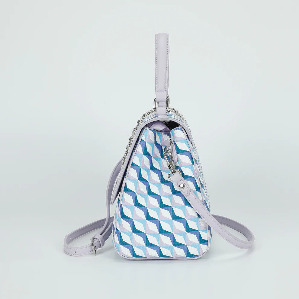 Borsa a mano Mimi Mua con fantasia geometrica e dettaglio catena