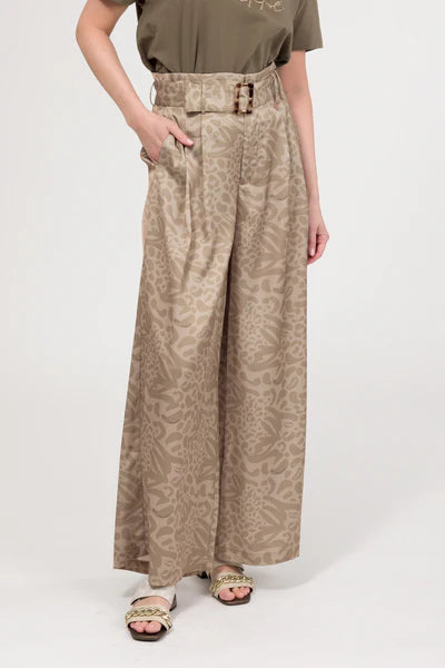 Anekke pantaloni donna ampi con cintura e stampa elegante moderna Beige S/M | Giò Fashion