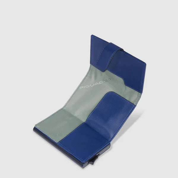 Portafoglio compatto Piquadro in pelle con chiusura a bottone e protezione RFID