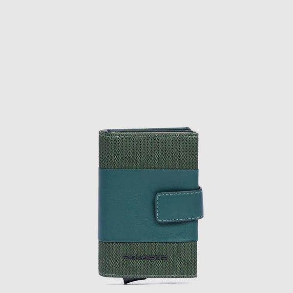 Portafoglio compatto Piquadro in pelle con chiusura a bottone e protezione RFID