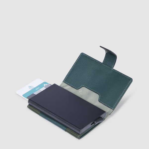 Portafoglio compatto Piquadro in pelle con chiusura a bottone e protezione RFID