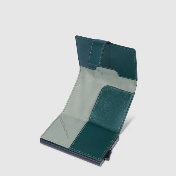 Portafoglio compatto Piquadro in pelle con chiusura a bottone e protezione RFID