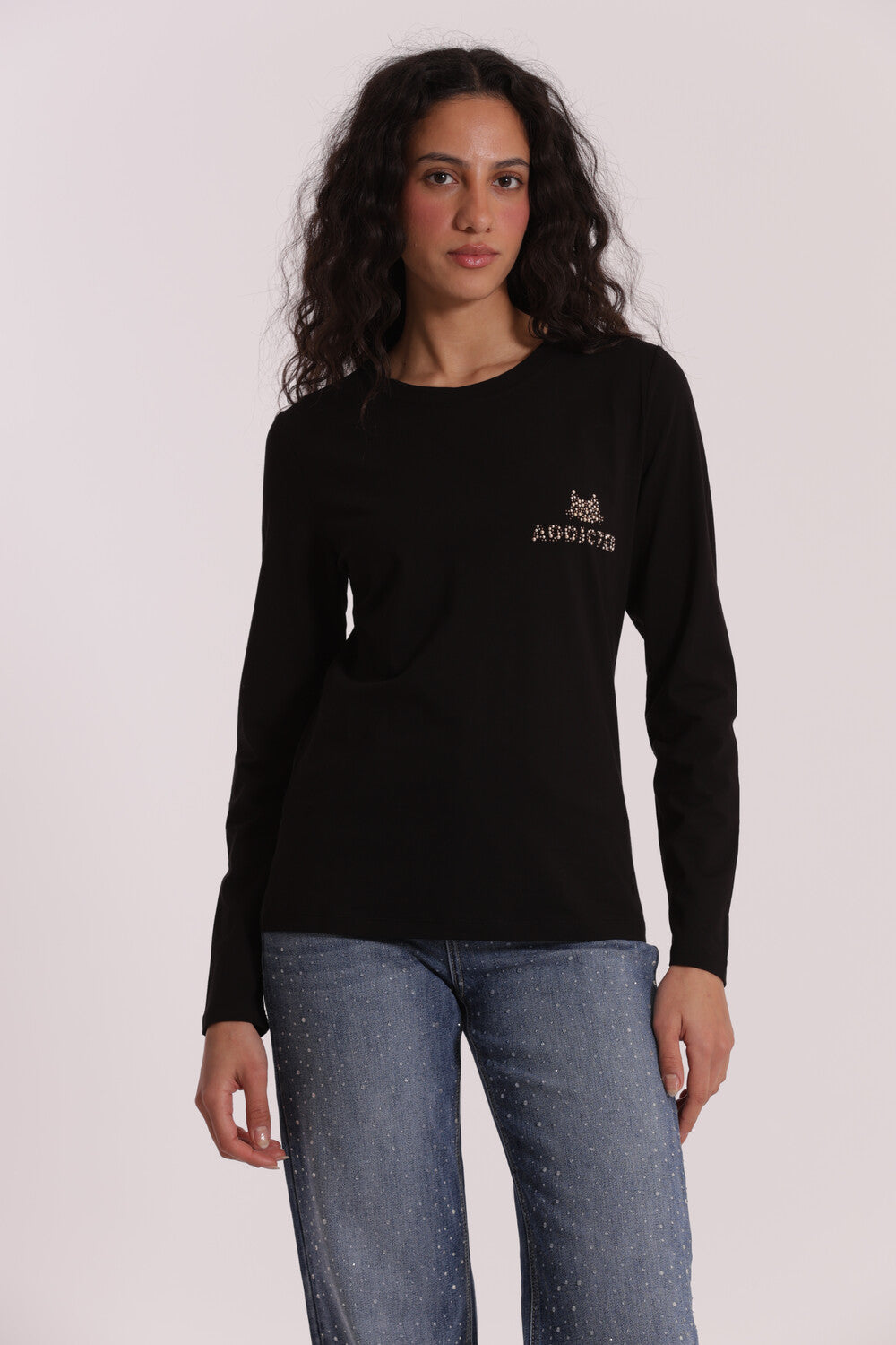 Maglia donna a maniche lunghe con logo ricamato Mimi Mua NERO XL | Giò Fashion